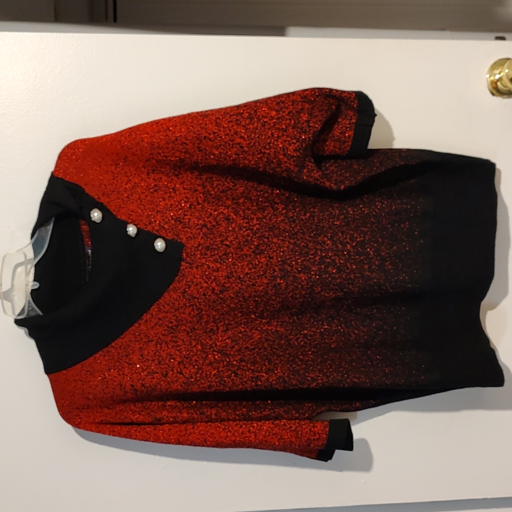 Adrienne Vittadini Black And Red Sweater With Pearl Accents Size 3X